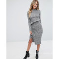 Ruffle Front Check Bodycon Dress